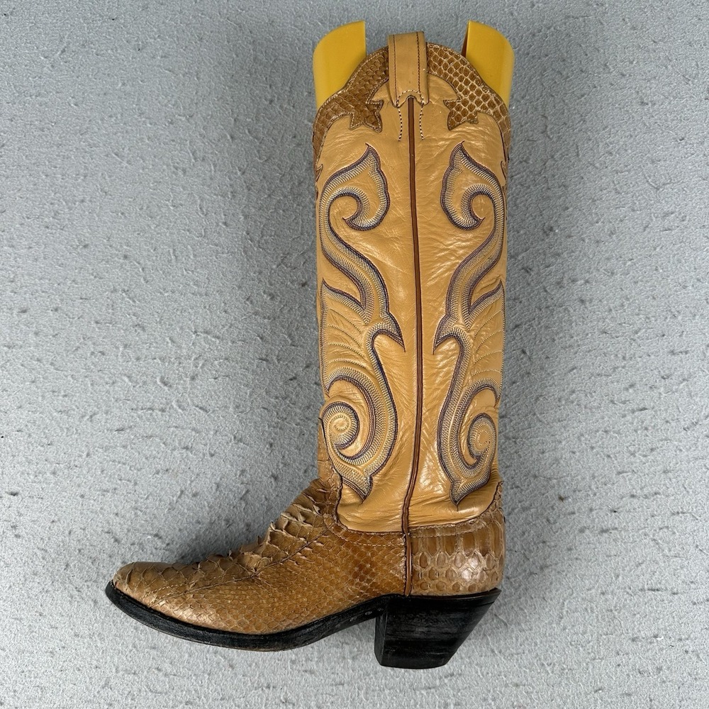 Vintage Larry Mahan Python Skin Cowgirl Boots Women 6.5B Brown Leather Western - Picture 11 of 16